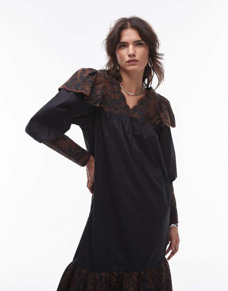 Résumé Resume oversrized collar maxi dress with embroidery in black 3