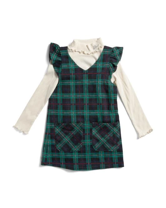 Levi
s Toddler Girls 2pc Ribbed Turtle Neck Top And Plaid Jumper Set