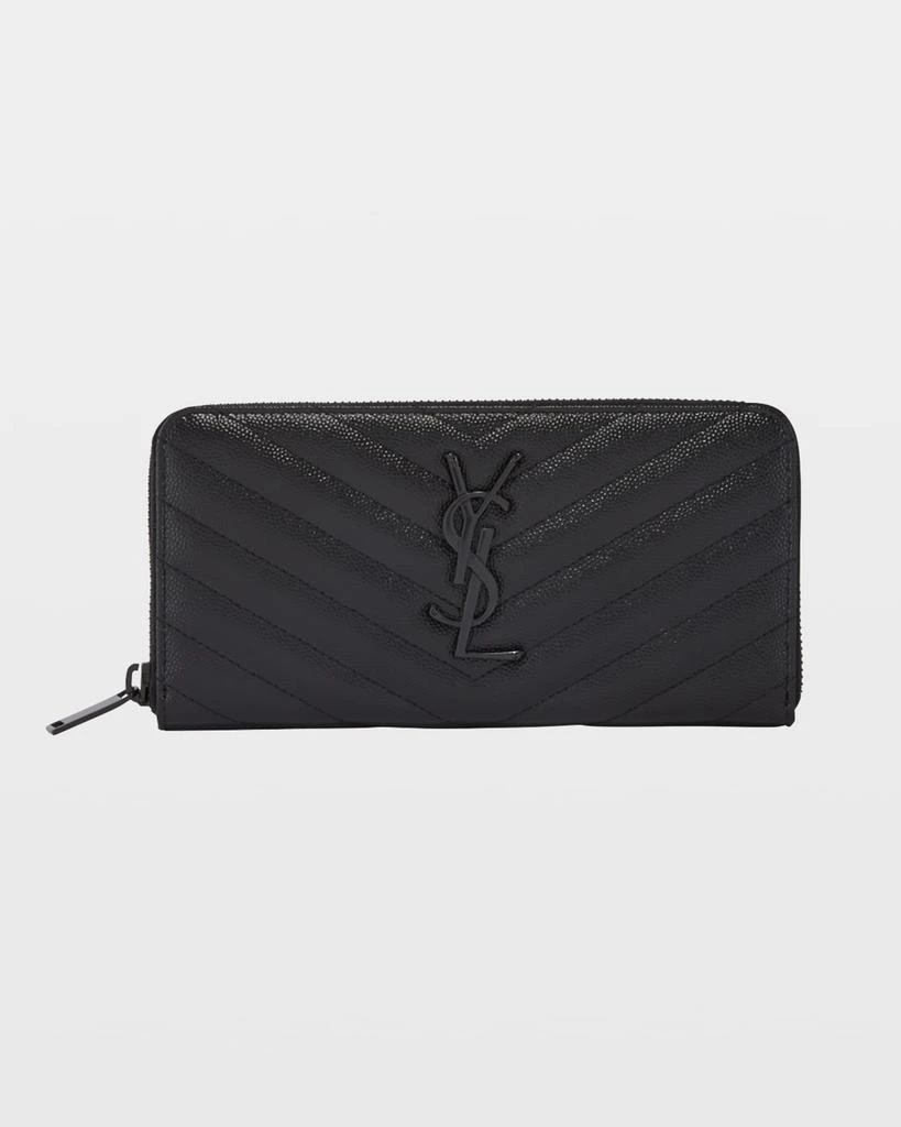 Yves Saint Laurent YSL Monogram Large Zip Wallet in Grained Leather 1
