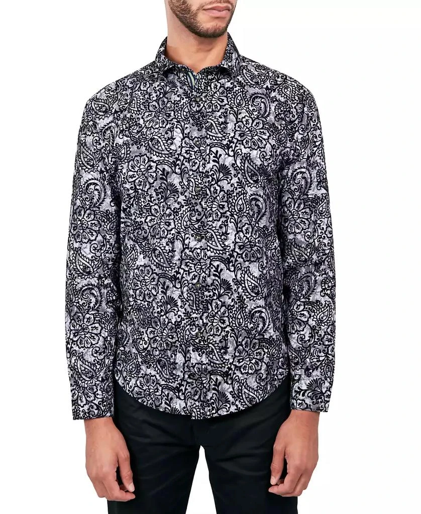 Society of Threads Men's Regular Fit Non-Iron Perfromance Stretch Flocked Paisley Button-Down Shirt 1