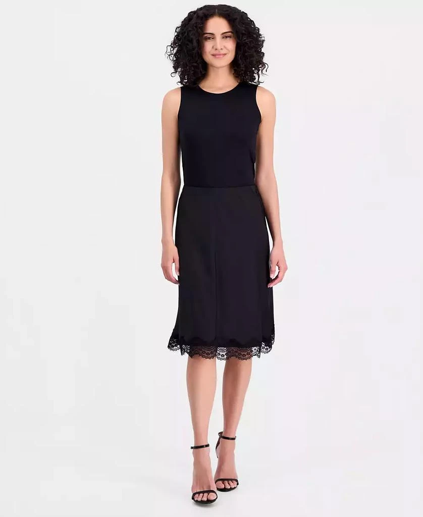 Tahari Women's Satin Lace-Trim A-Line Skirt