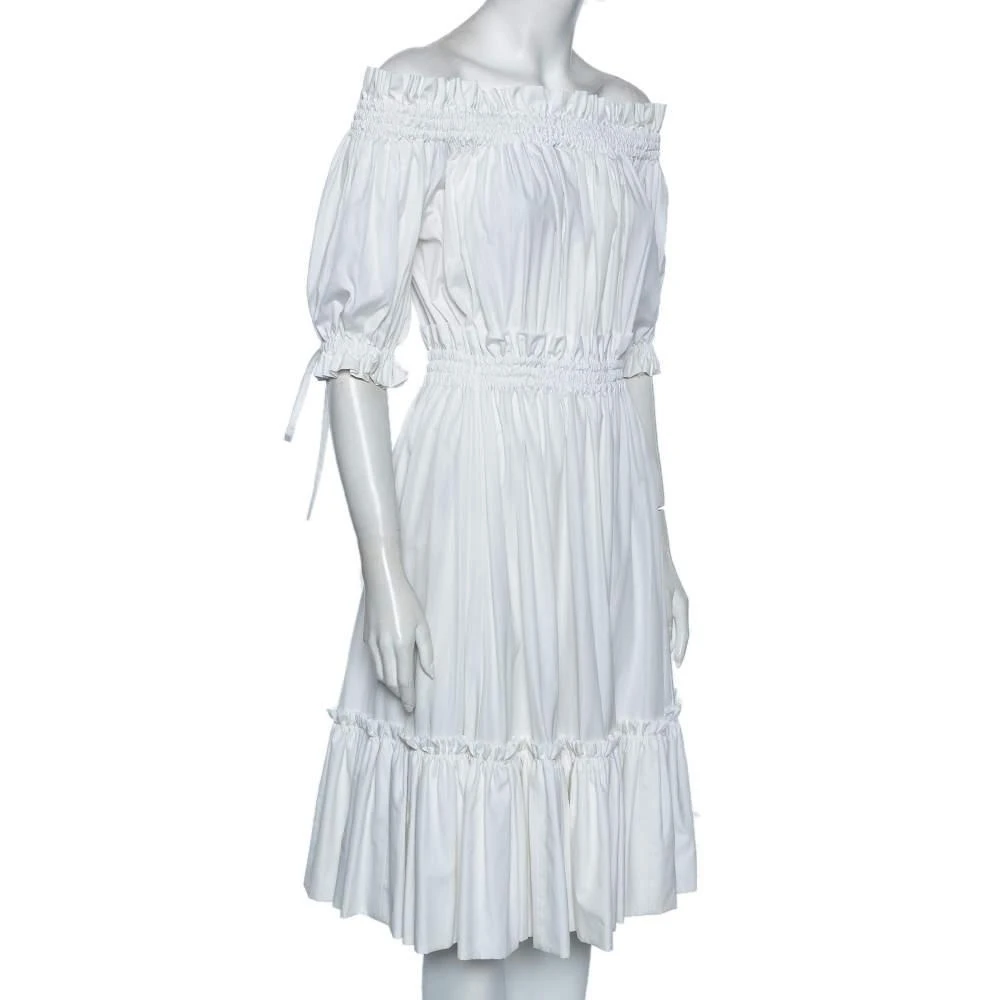 Alexander McQueen Alexander McQueen White Cotton Ruched Tiered Off Shoulder Midi Dress M 2