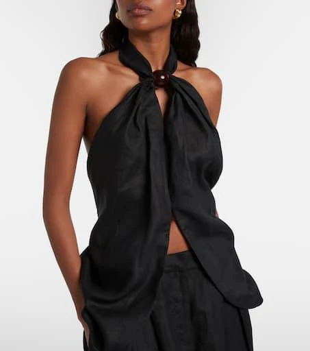 Faithfull Biba embellished halterneck linen top 3