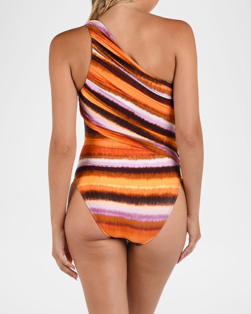 La Blanca Sunset Shirred Asymmetric One-Piece Swimsuit