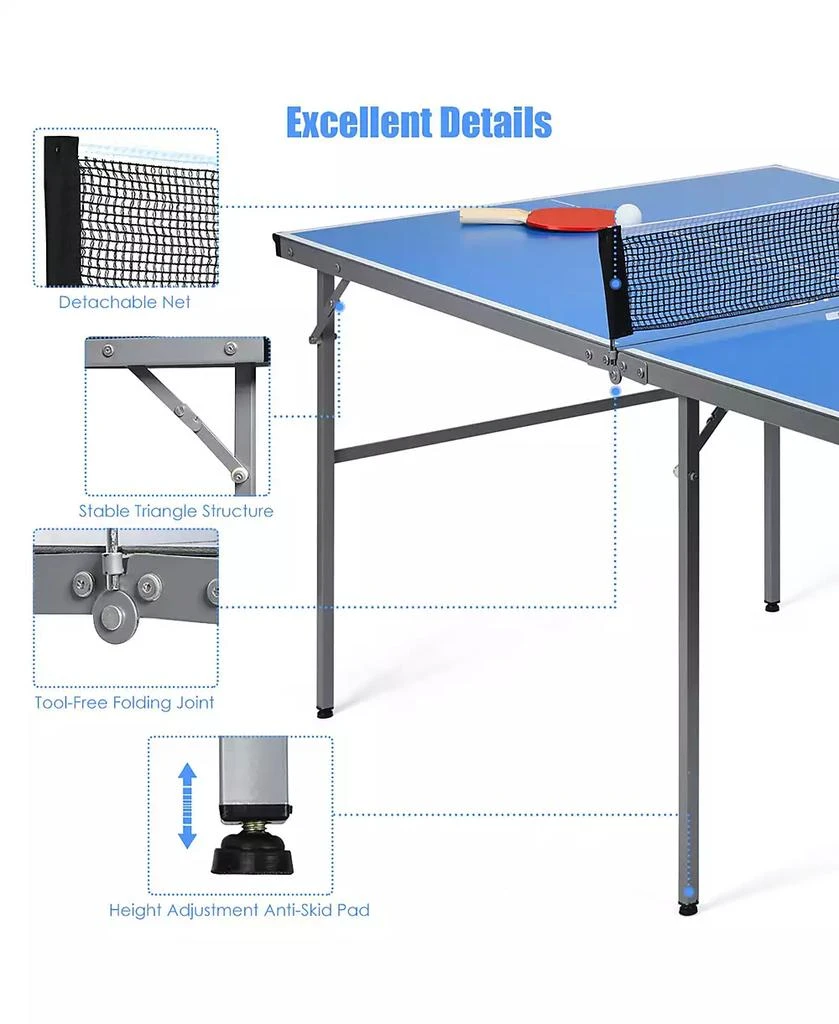 Costway 6 x3  Portable Tennis Ping Pong Folding Table w/Accessories 6