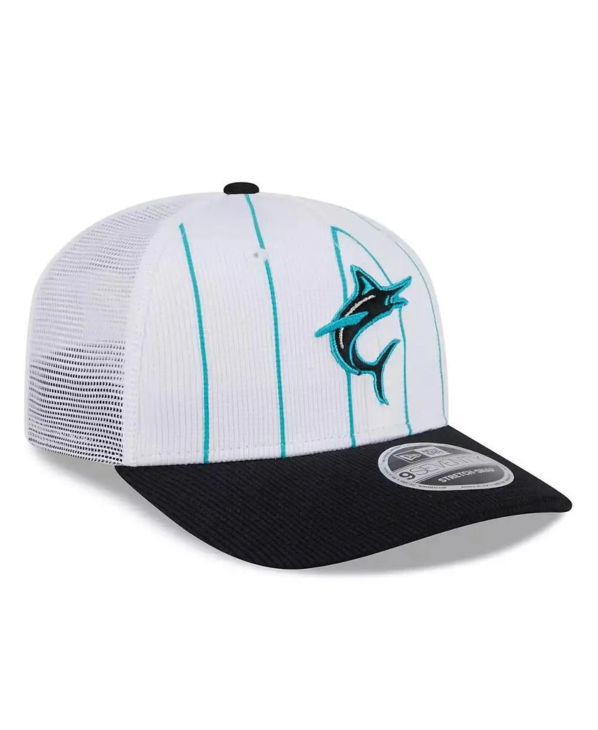 New Era Men's White/Black Miami Marlins 2025 Batting Practice 9SEVENTY Stretch-Snap Trucker Hat 3