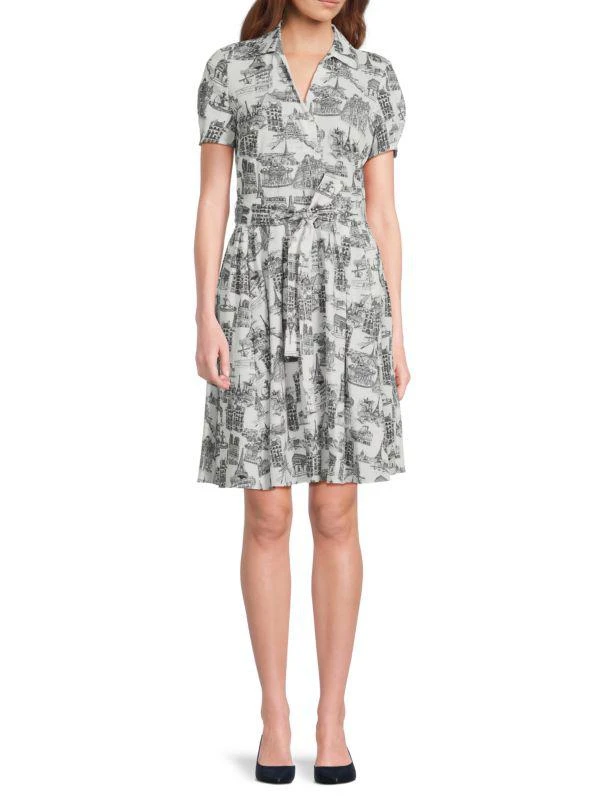 Karl Lagerfeld Paris Sketch-Print Belted Shirtdress 1