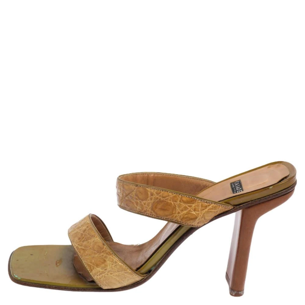 CASADEI Casadei Beige Croc Embossed Leather Square Toe Slide Sandals Size 37 2