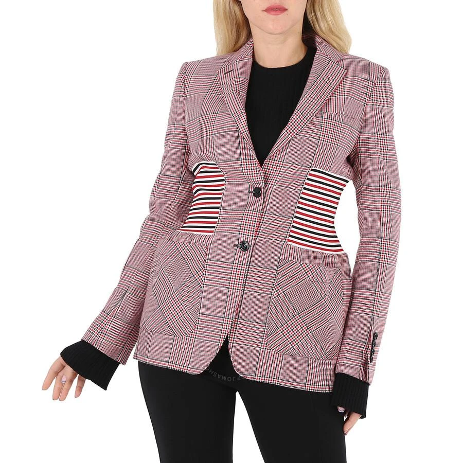 Burberry Ainslee Bright Red Knit Panel Houndstooth Check Wool Jacket 1