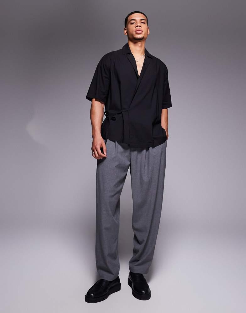 ASOS ASOS DESIGN shirt with tie side closure in black
