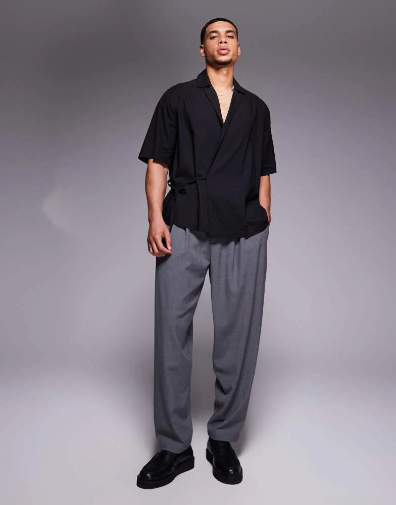 ASOS ASOS DESIGN shirt with tie side closure in black 2