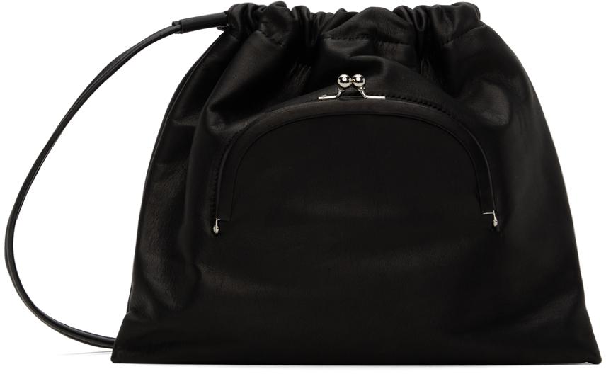 YOHJI YAMAMOTO Black Soft Leather Metal Clasp Pochette Bag