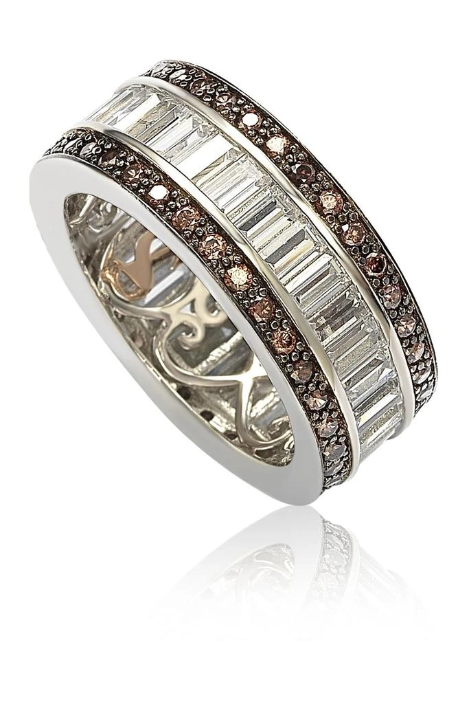 Suzy Levian Sterling Silver Chocolate & White Baguette CZ Band 2