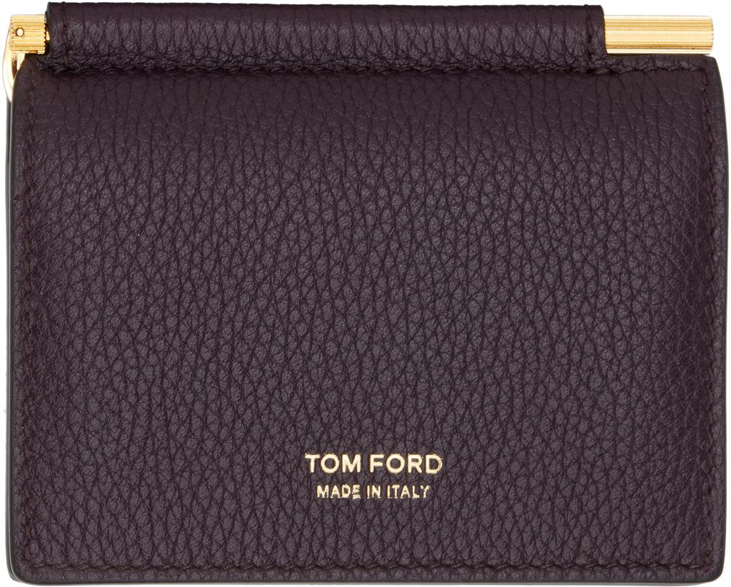 Tom Ford Black Small Grain Leather Money Clip Card Holder