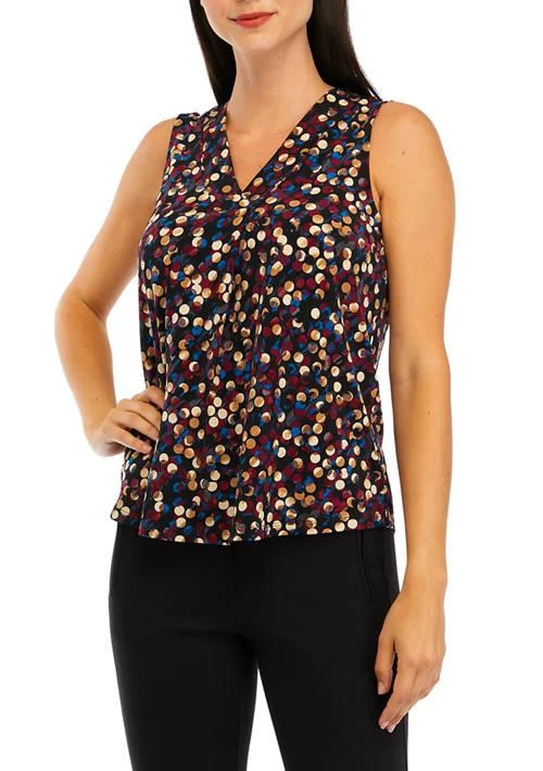 Anne Klein Klein Womens Sleeveless Printed Pleat Front Top 1