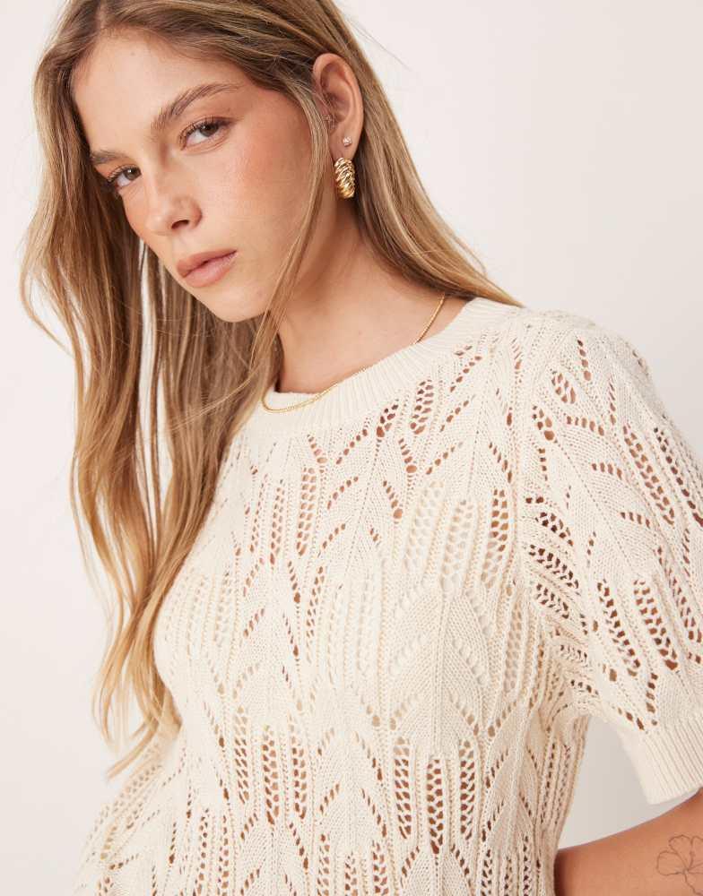 Vila Vila short sleeve open knitted t-shirt in birch cream