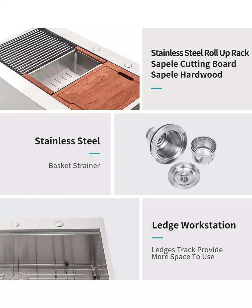 Flynama 36x22x10inch Drop In Farmhouse Sink Workstation Stainless Steel Topmount Apron Front 16 Gauge 5