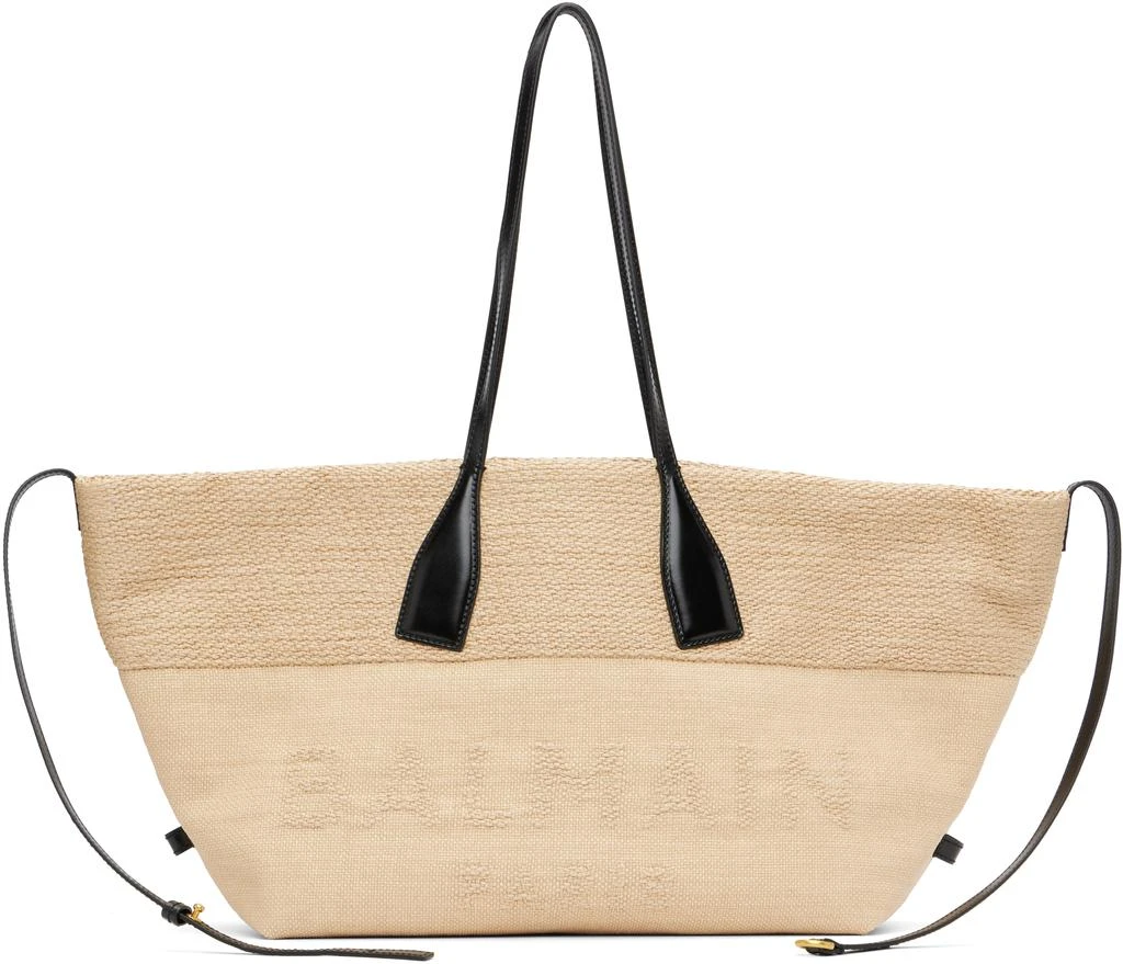 Balmain Beige Track Raffia Tote 1