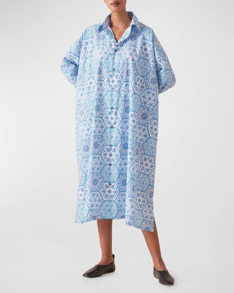 Eskandar Wide A-Line Printed Shirtdress 6