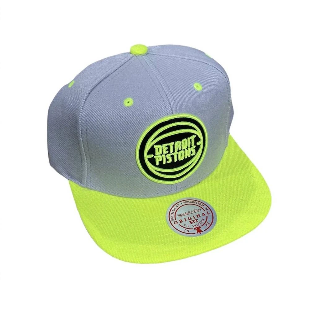 Mitchell & Ness Men's Nba Detroit Pistons Volt Snapback Cap In Grey/neon Yellow 1