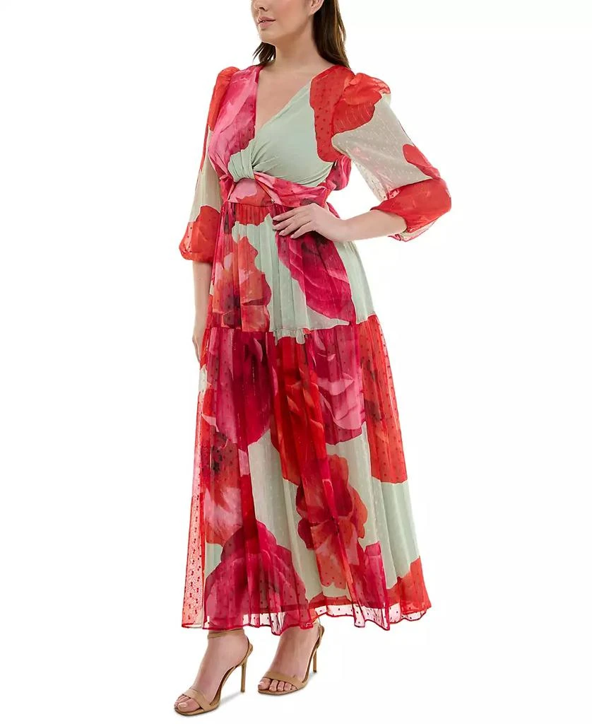 Taylor Plus Size Floral-Print Twist-Waist Tiered Dress 3