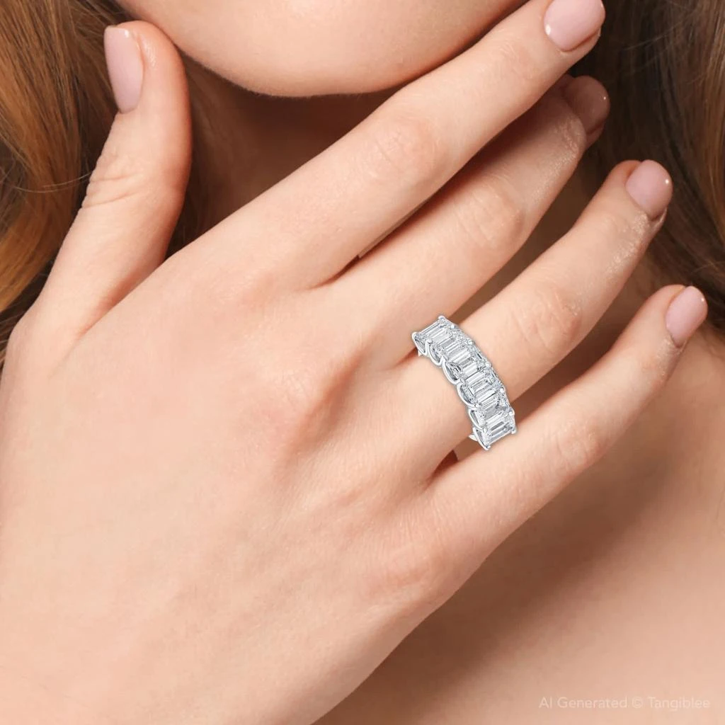 Pompeii3 6Ct TW Emerald Cut Diamond Ring U Prong Lab Grown 14k White Yellow or Rose Gold 5