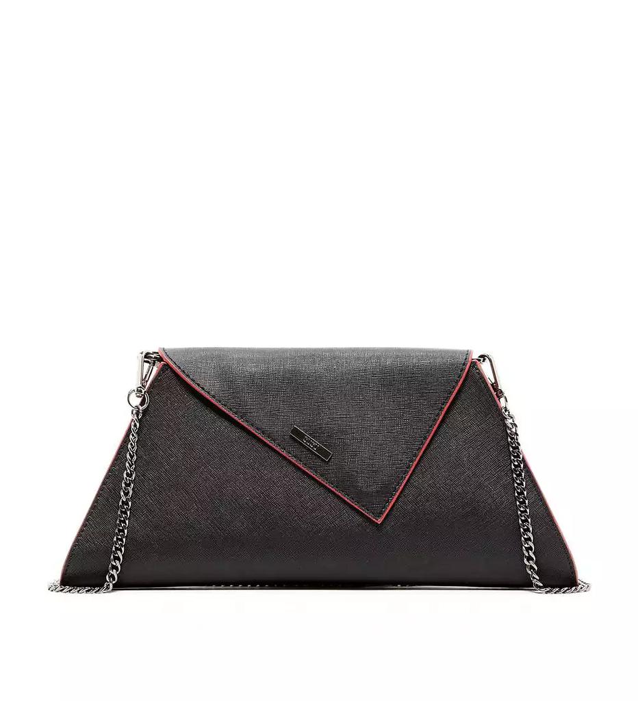 SUSU Black Leather Clutch Bag Unique Evening Purse Women's Handbag