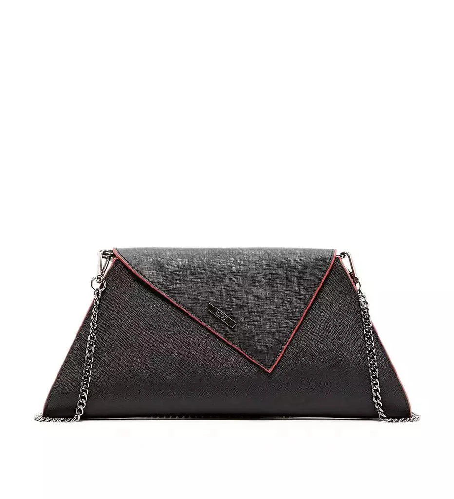 SUSU Black Leather Clutch Bag Unique Evening Purse Women's Handbag 1