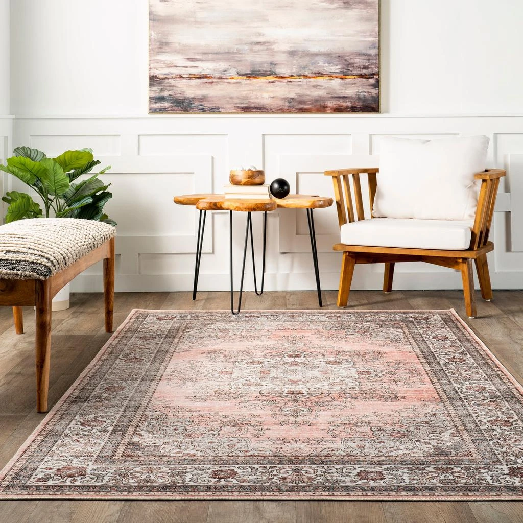 nuLOOM Cia Floral Spill Proof Machine Washable Area Rug 4