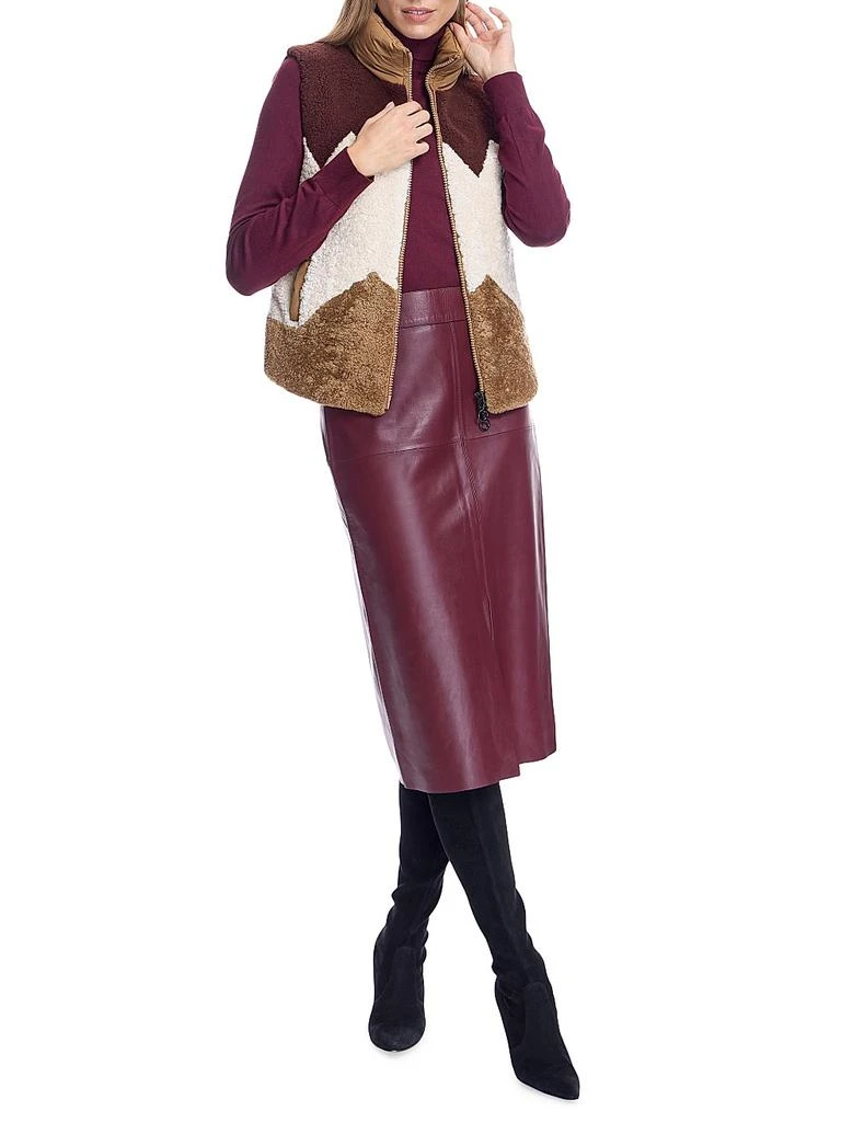 Maximilian Colorblocked Geometric Shearling Vest 2