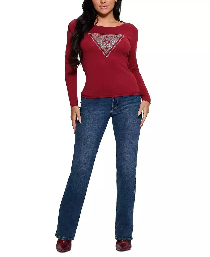 GUESS Women's Eliza Rhinestone-Logo Boat-Neck Sweater 4