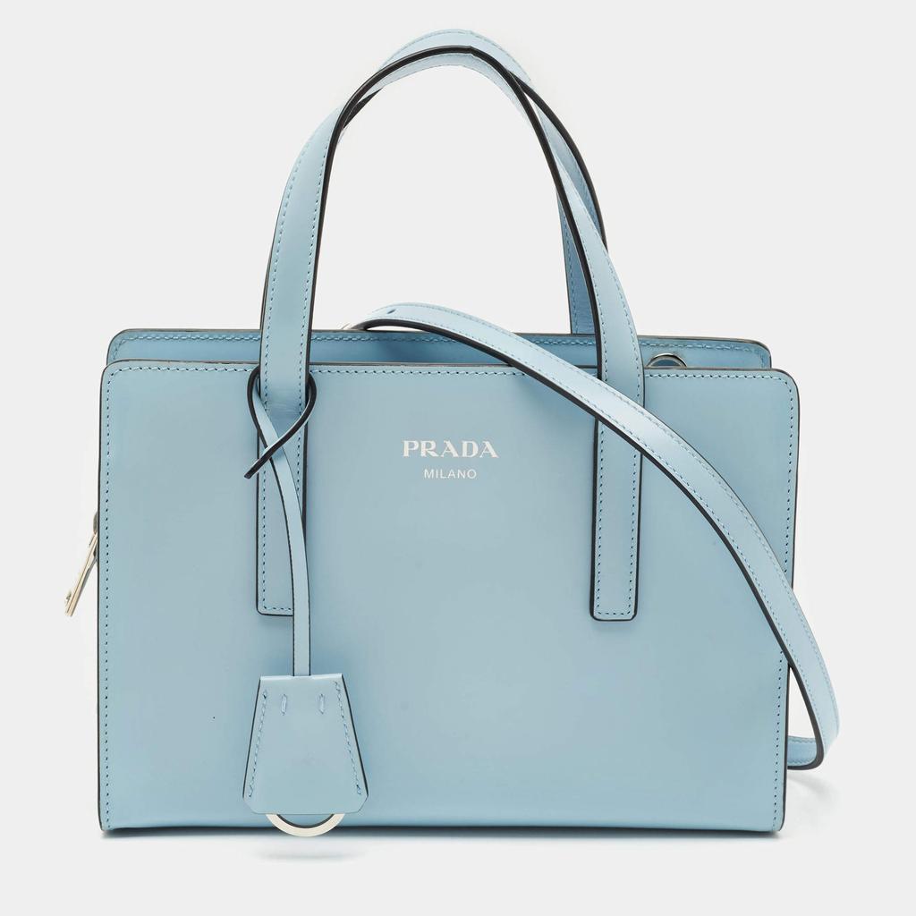 Prada Sky blue/caramel crochet tote bag with logo - Tote