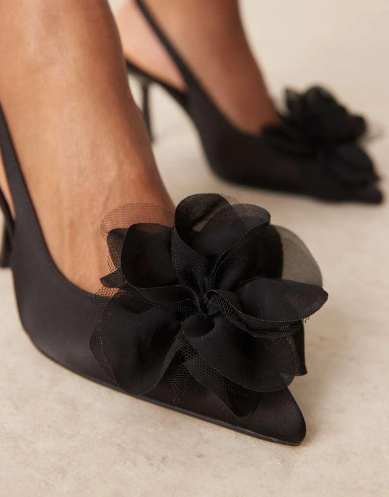 ASOS ASOS DESIGN Wide Fit Sunrise corsage slingback mid heeled shoes in black 2