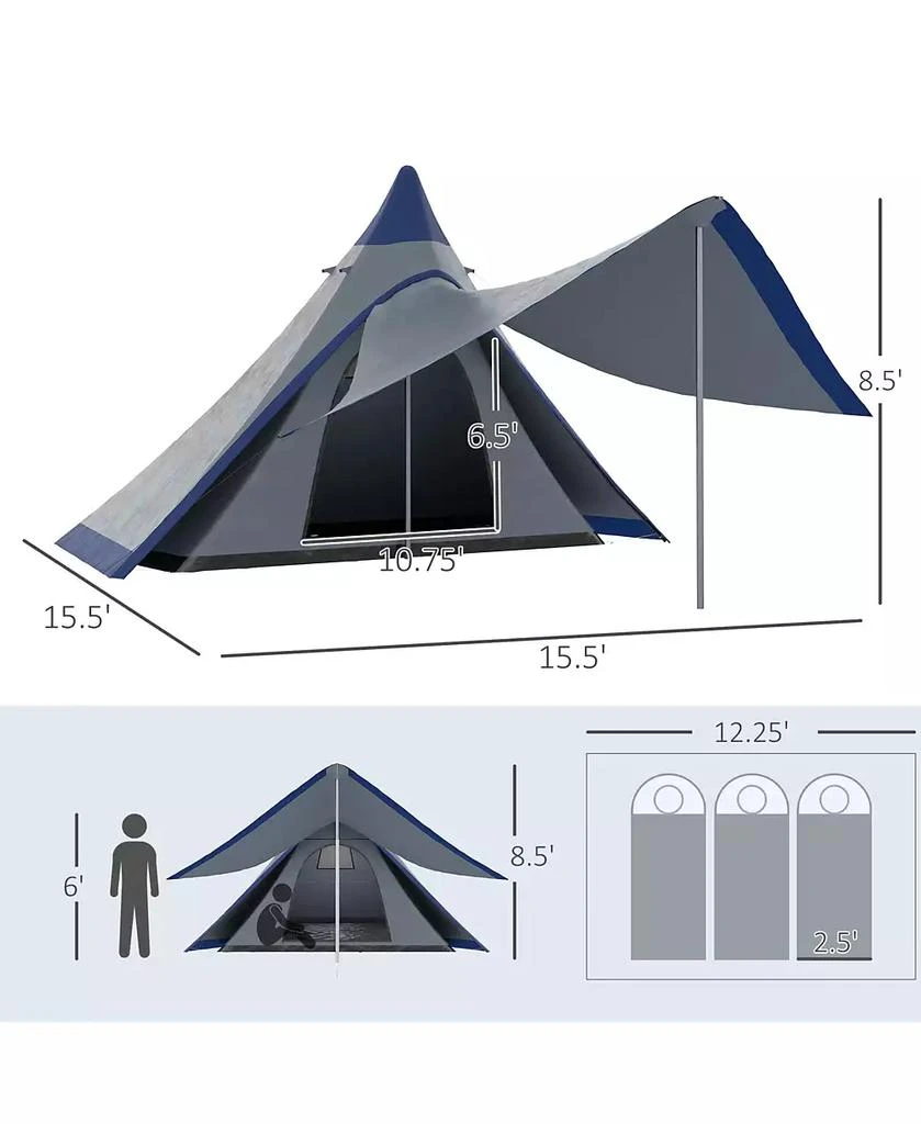 Outsunny Camping Tent with Porch, Teepee Tent Near-Inst Tent, 2