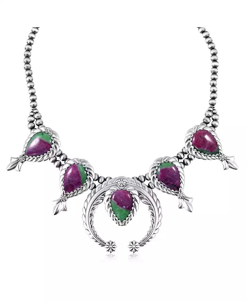 American West Jewelry Sterling Silver Ruby Zoisite Pear-Cut Squash Blossom Necklace, 17 to 20 Inches 3