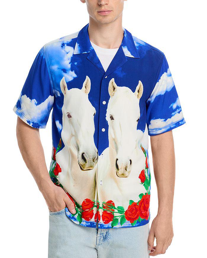 Pleasures White Horse Regular Fit Printed Camp Shirt