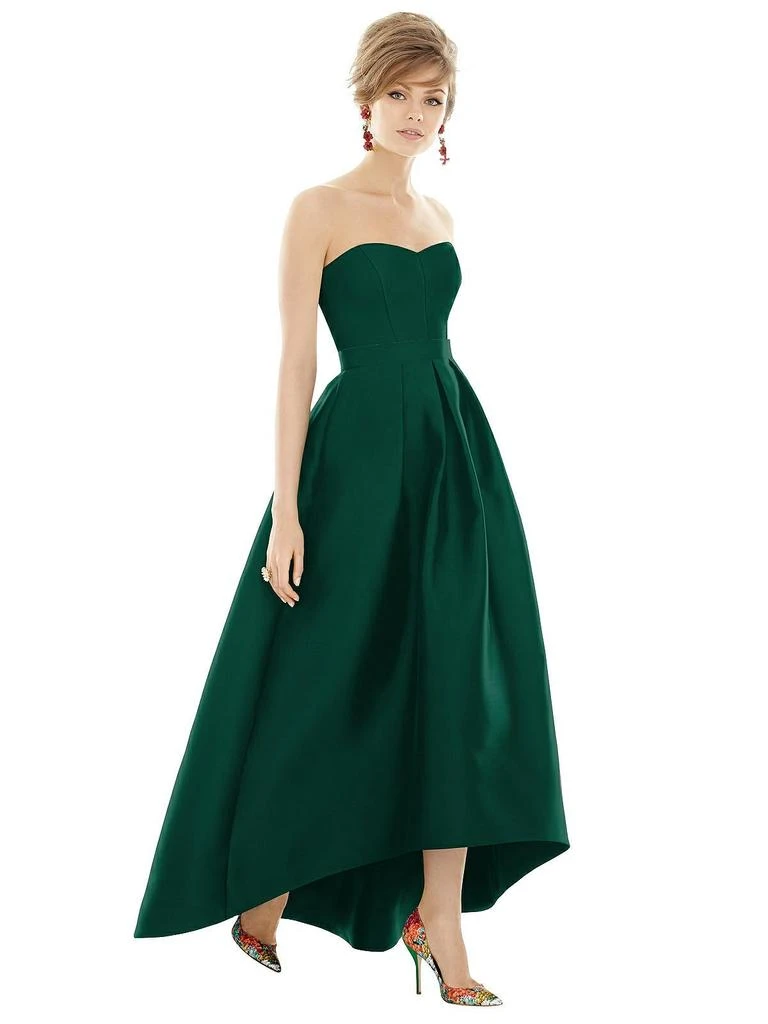 Alfred Sung Strapless Satin High Low Dress with Pockets 1