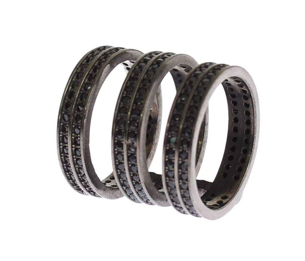 Nialaya Nialaya Black CZ Rhodium 925 Silver Ring 8