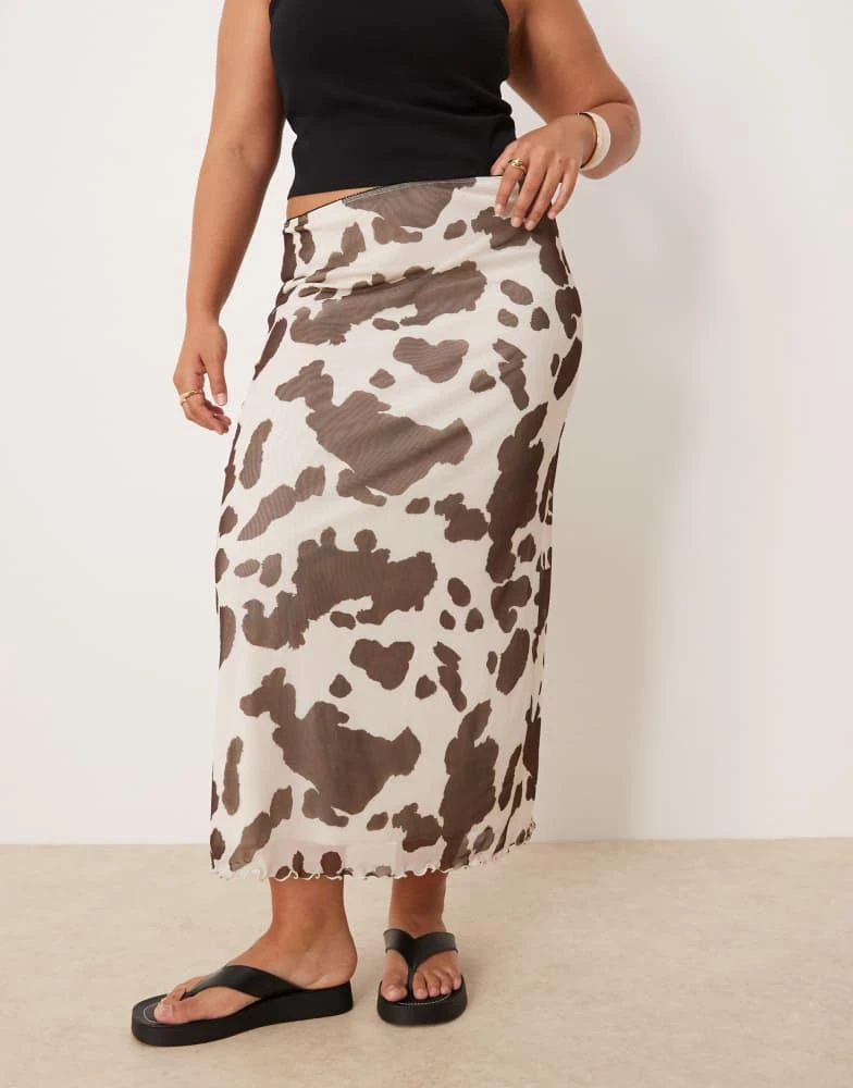 ASOS ASOS DESIGN Curve mesh midi skirt in cow print 2