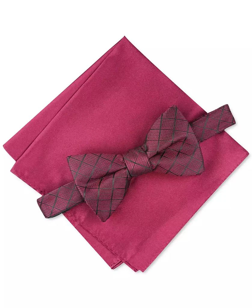 Alfani Men's Grid Pre-Tied Bow Tie & Solid Pocket Square Set, Created for Macy's 1