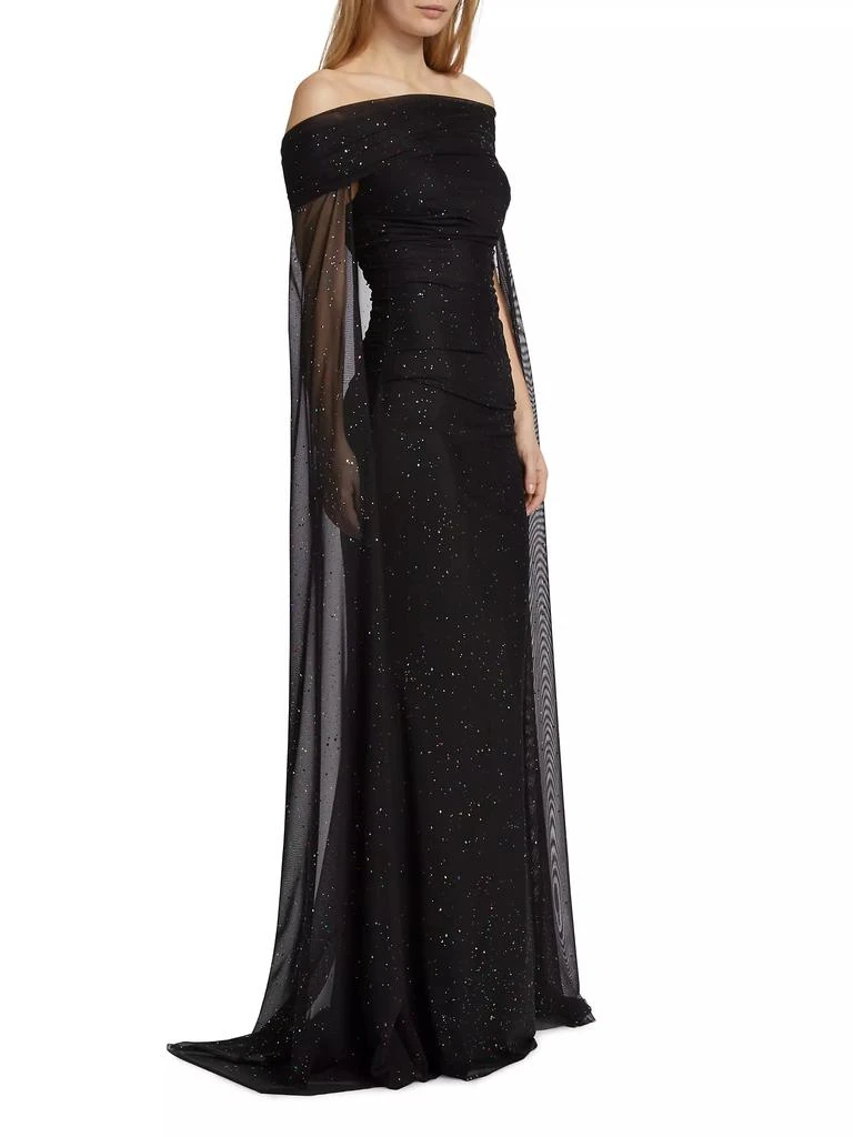 Talbot Runhof Confetti Tulle Off-The-Shoulder Cape Gown 4