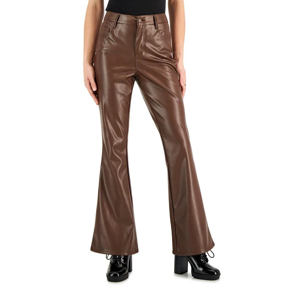 Dollhouse Juniors' Glossy High Rise Faux-Leather Flare Jeans 1