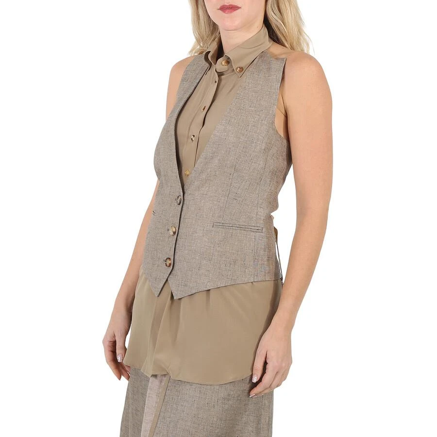 Burberry Ladies Cedar Brown Melange Silk Shirt Detail Linen Remodeled Vest 2