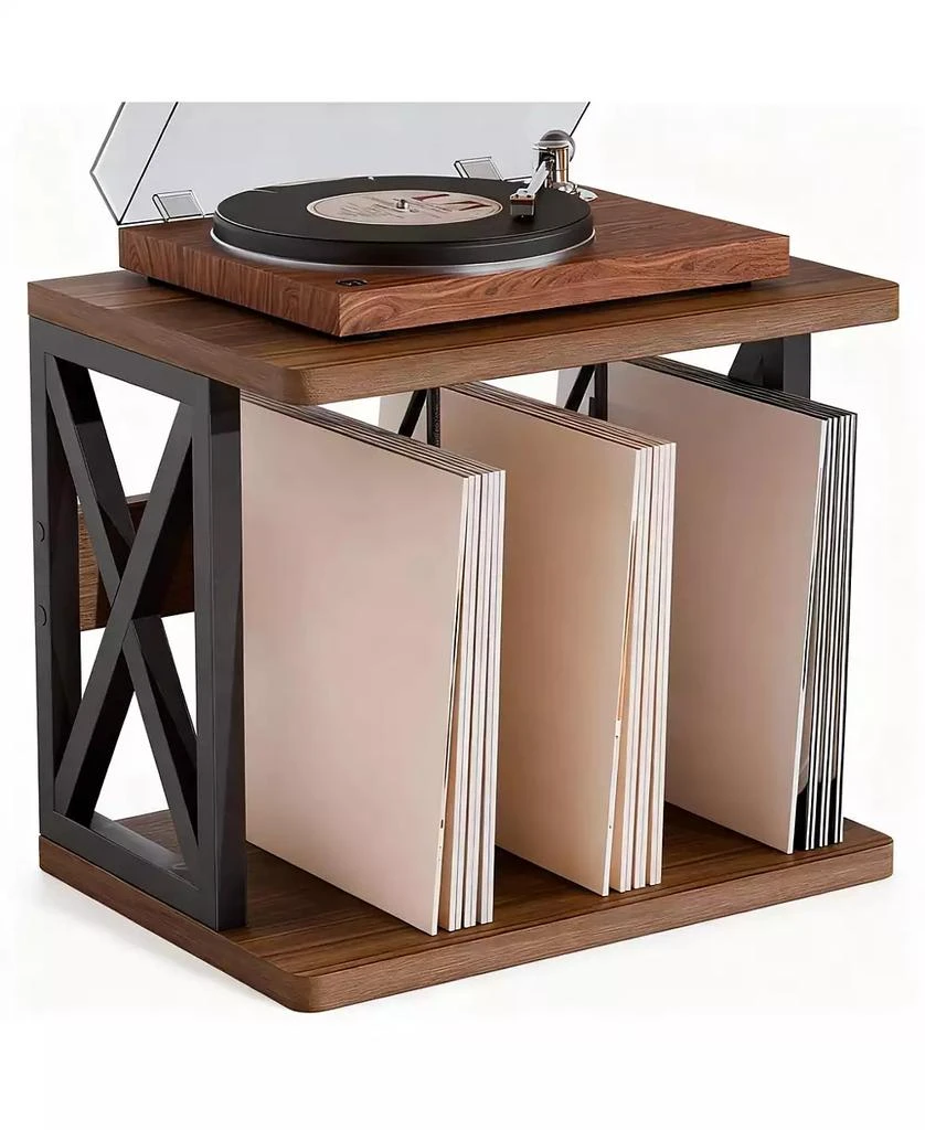 YIGII 2-Tier Vinyl Record Storage Holder: 80-100 LPs, Multi-Use, Durable Iron-Wood