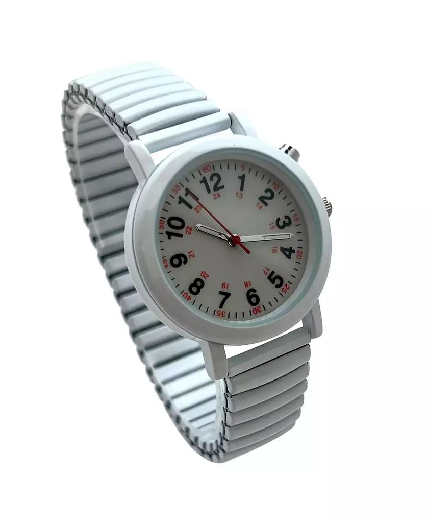 Olivia Pratt White Stretch Band Easy Read Nurse Watch with Second Hand Women Watch