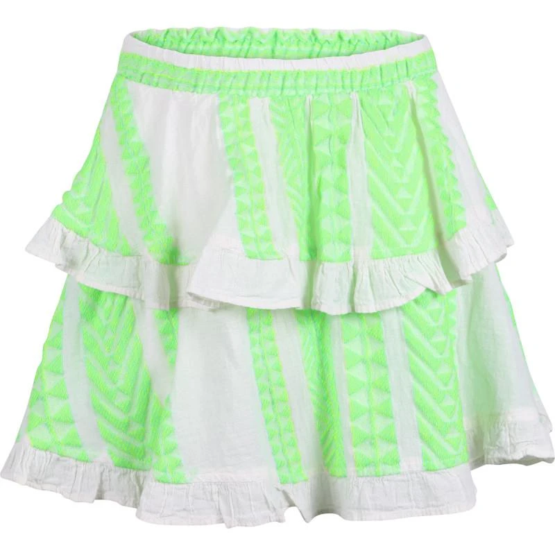 Devotion Geometric print tiered ruffled skirt in green and white 1
