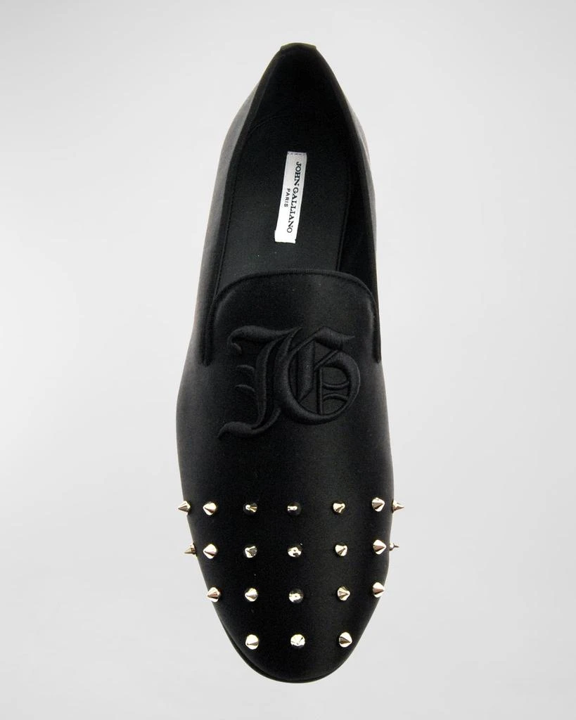 John Galliano Paris Men's Embroidered Monogram Studded Leather Loafers 4