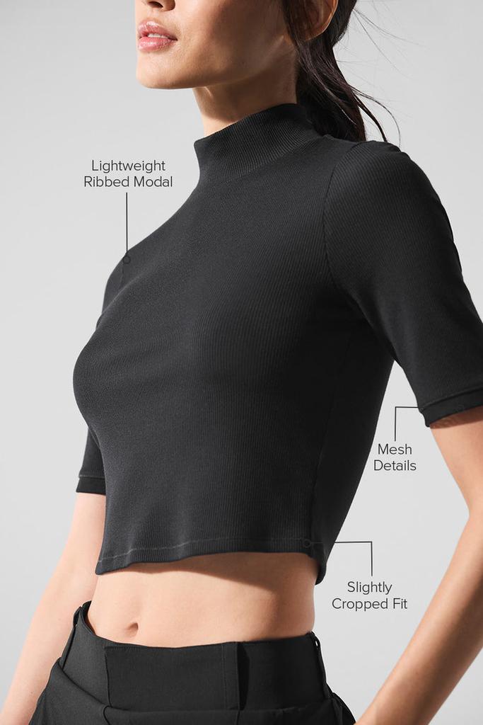 Alo Ribbed Mesh Secret Short Sleeve - Crystal Clear Blue