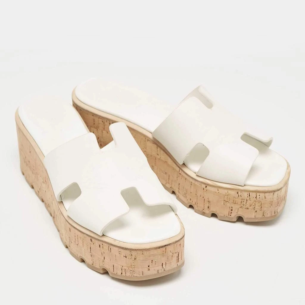 Hermes Hermes White Leather Eze Wedge Sandals Size 39 4