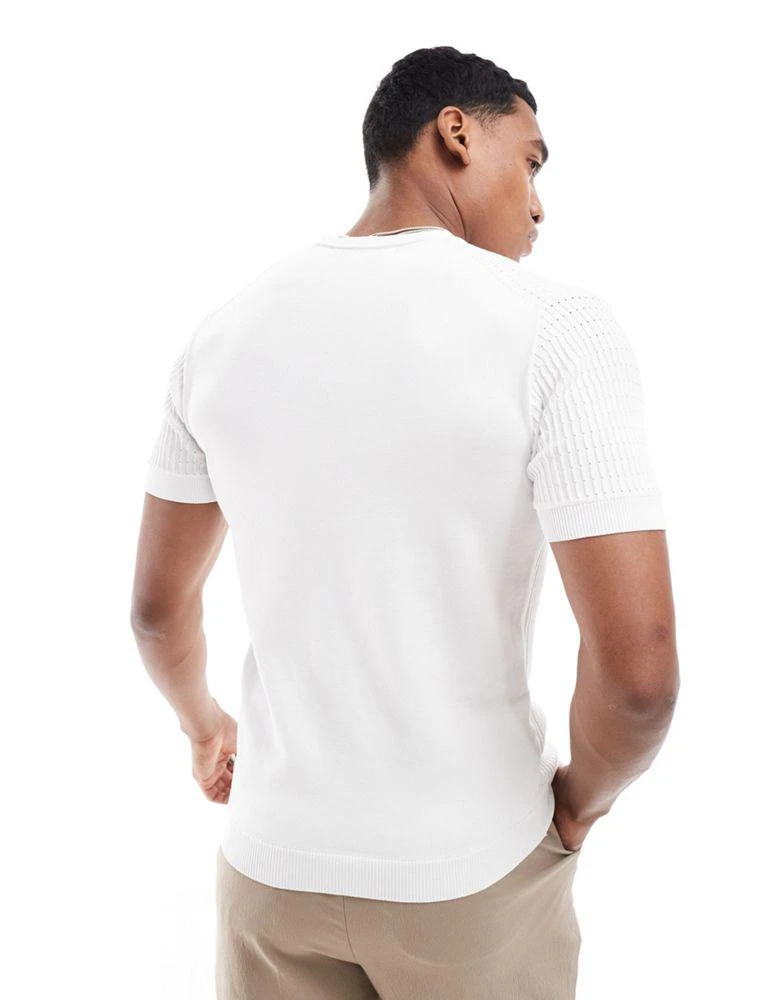 River Island River Island muscle fit pointelle t-shirt in white 4